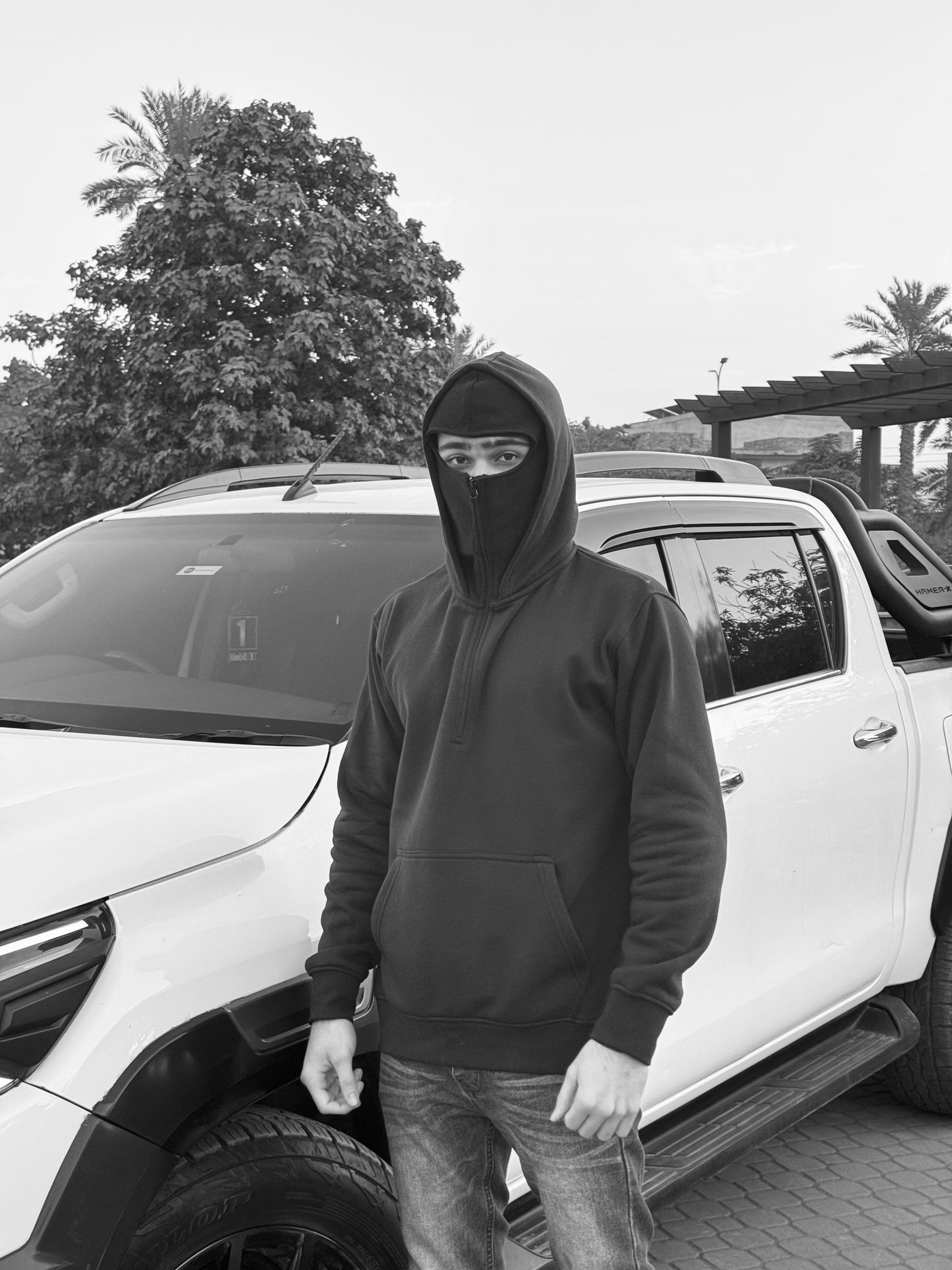 Balaclava Ninja Hoodie Half Zipper Black