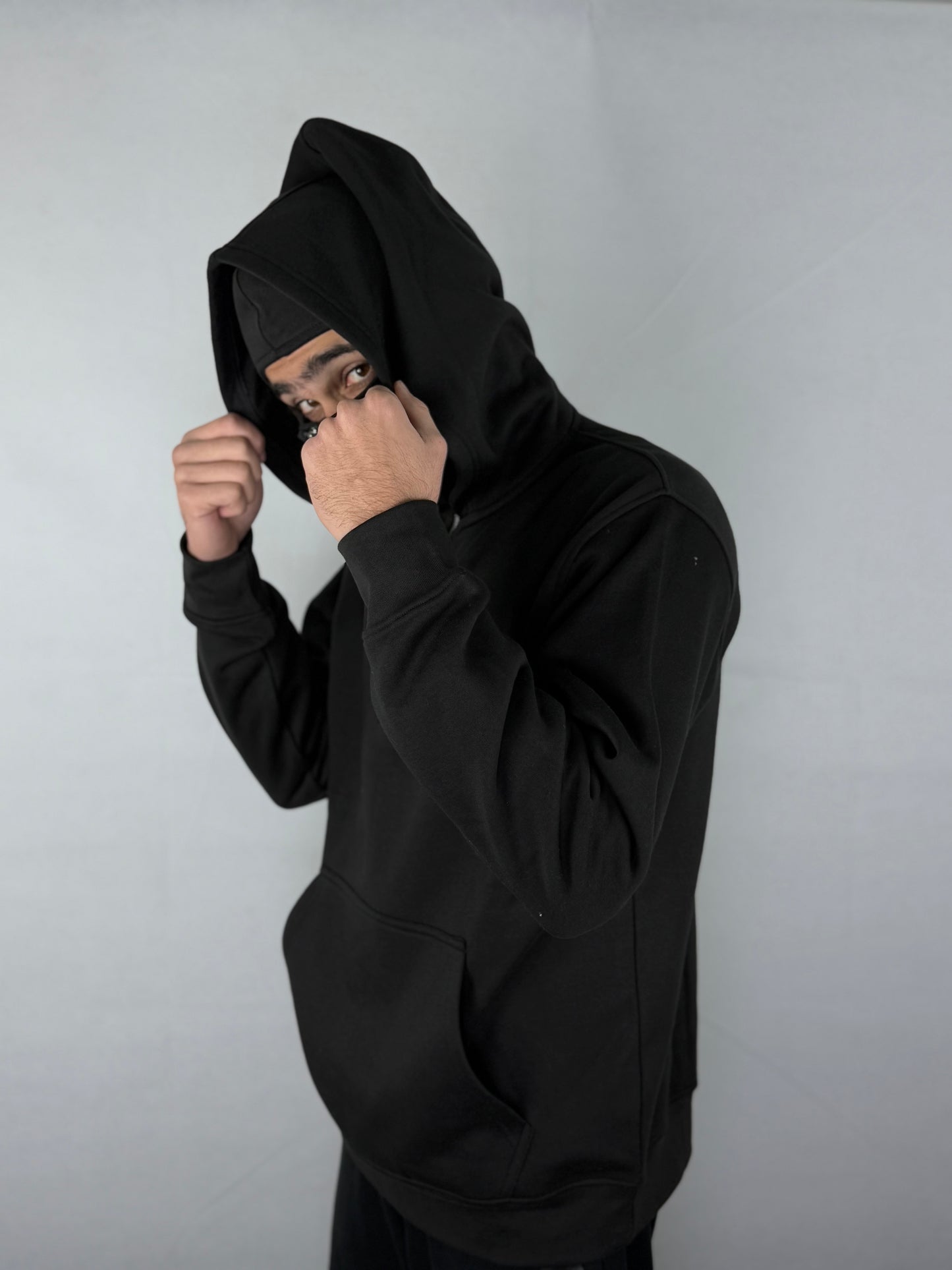 Balaclava Ninja Hoodie Half Zipper Black