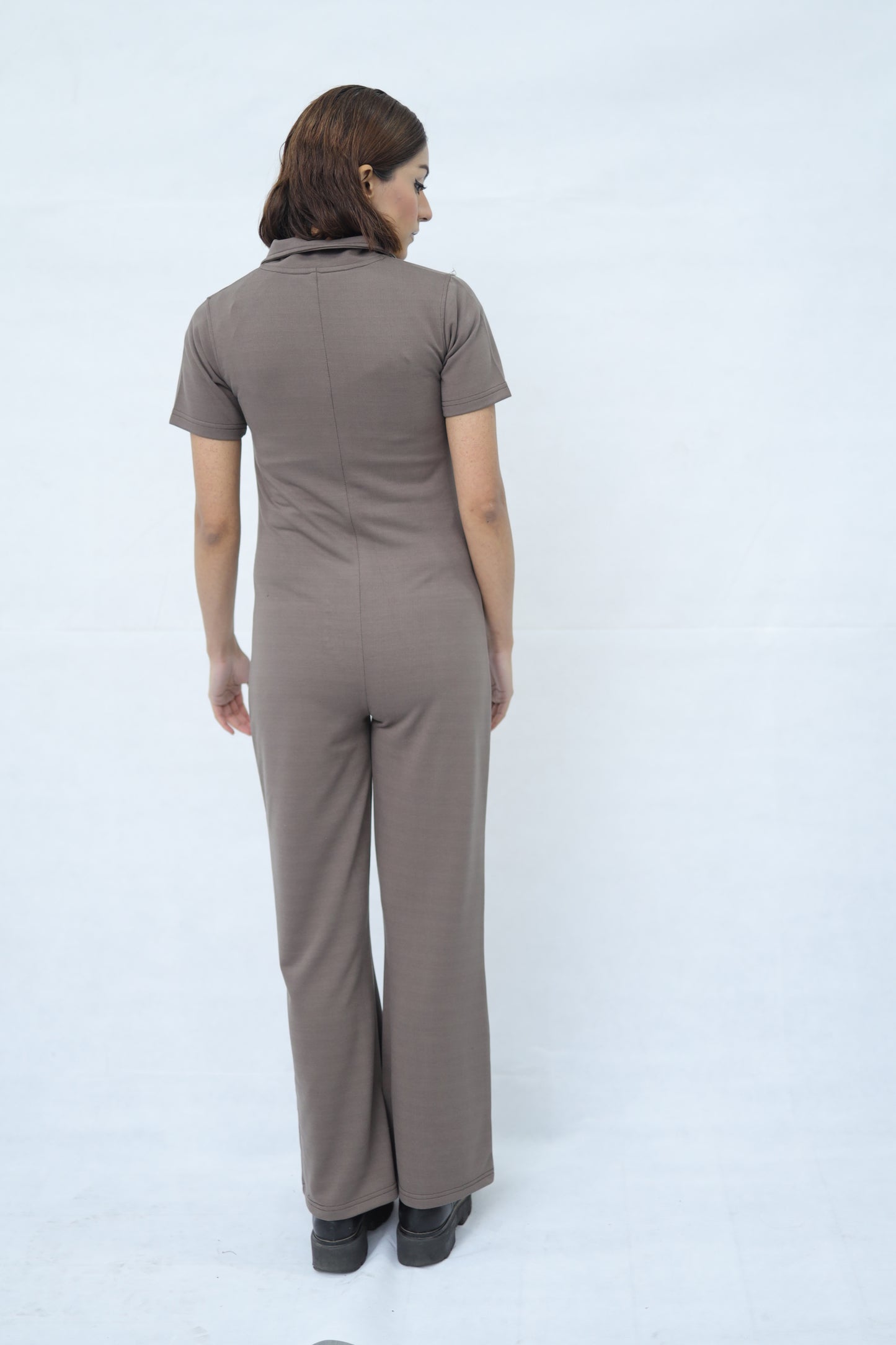 Button Up Collared Jumpsuit