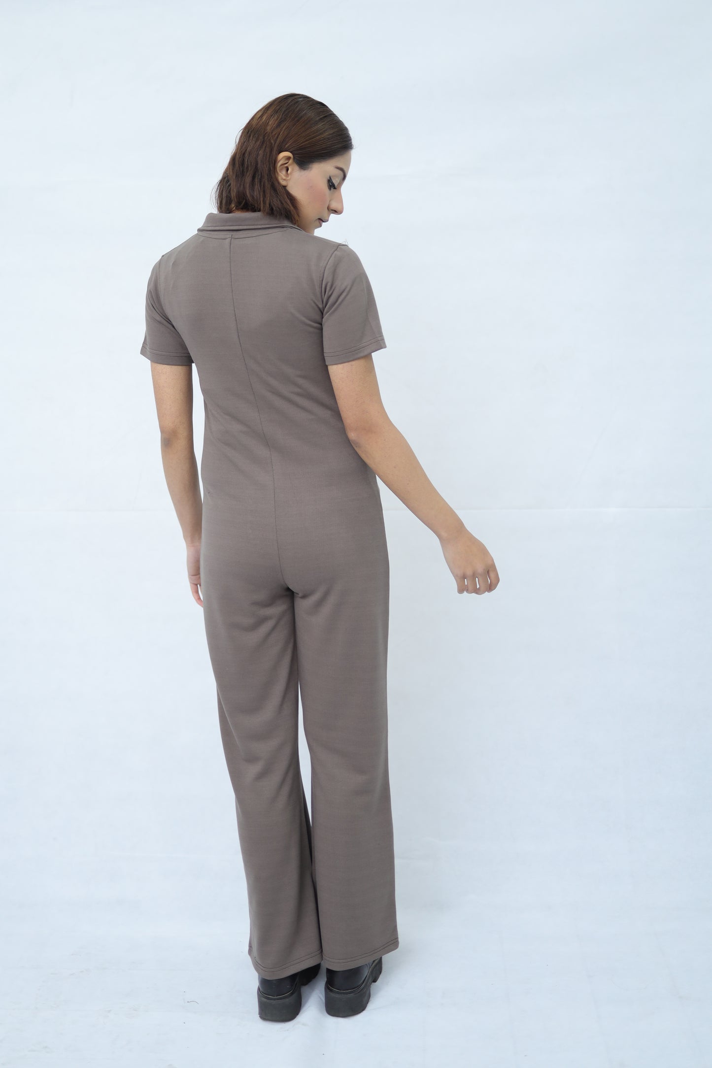 Button Up Collared Jumpsuit