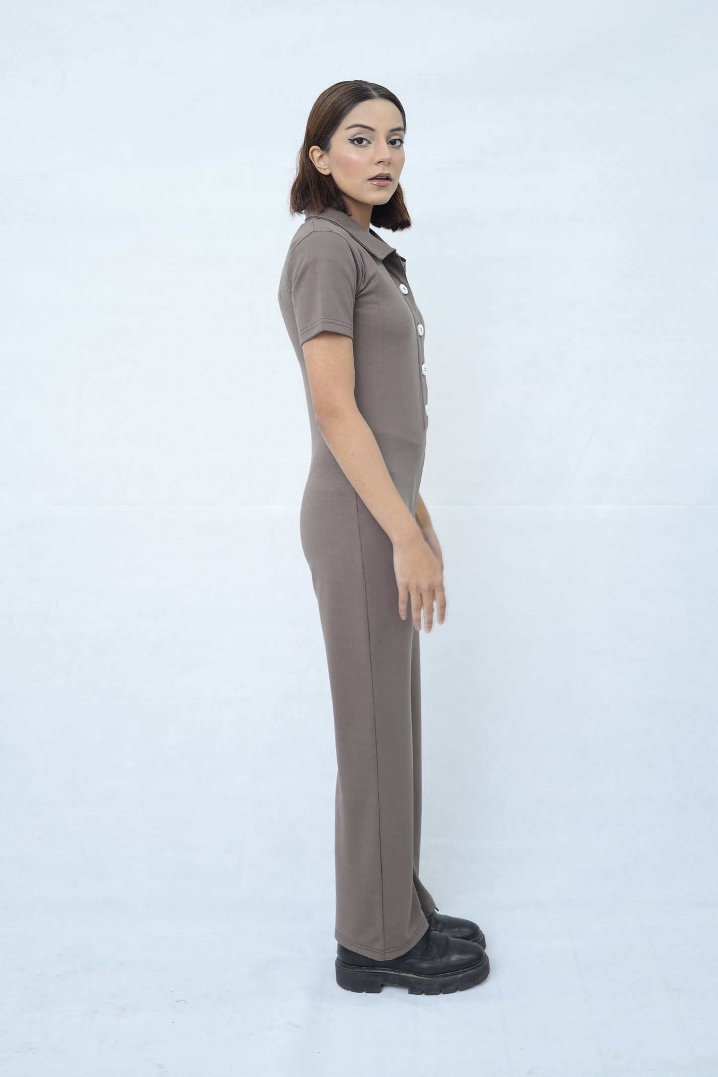 Button Up Collared Jumpsuit