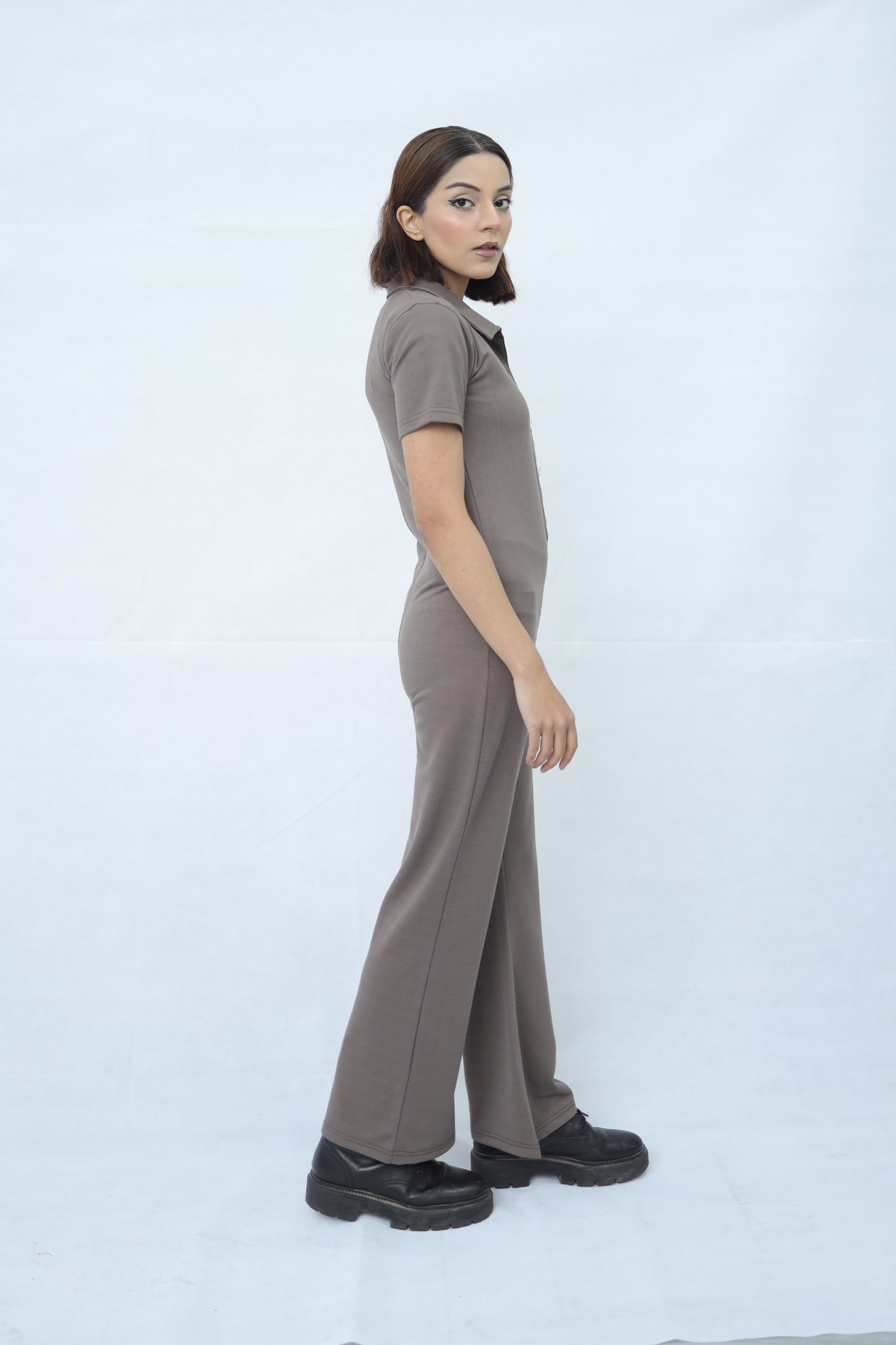 Button Up Collared Jumpsuit