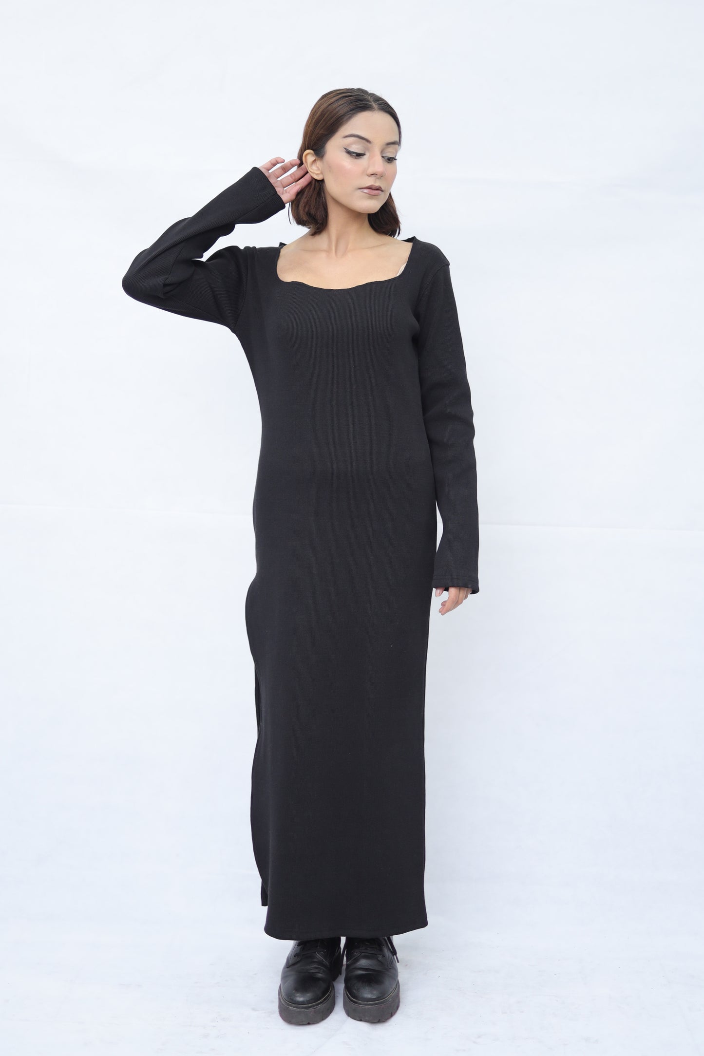 Women's One Side Slit Knitted Long Dress