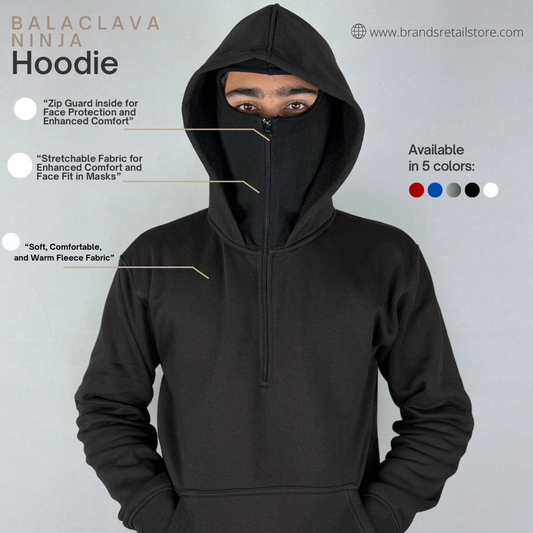 Balaclava Ninja Hoodie Half Zipper Black