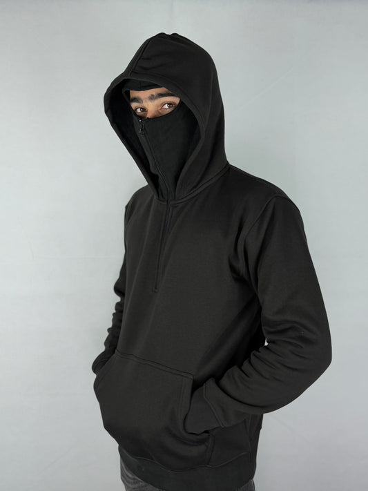 Balaclava Ninja Hoodie Half Zipper Black