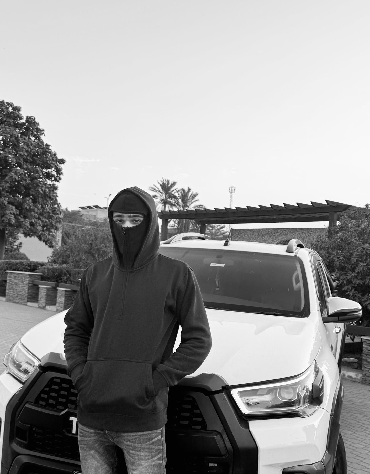 Balaclava Ninja Hoodie Half Zipper Black