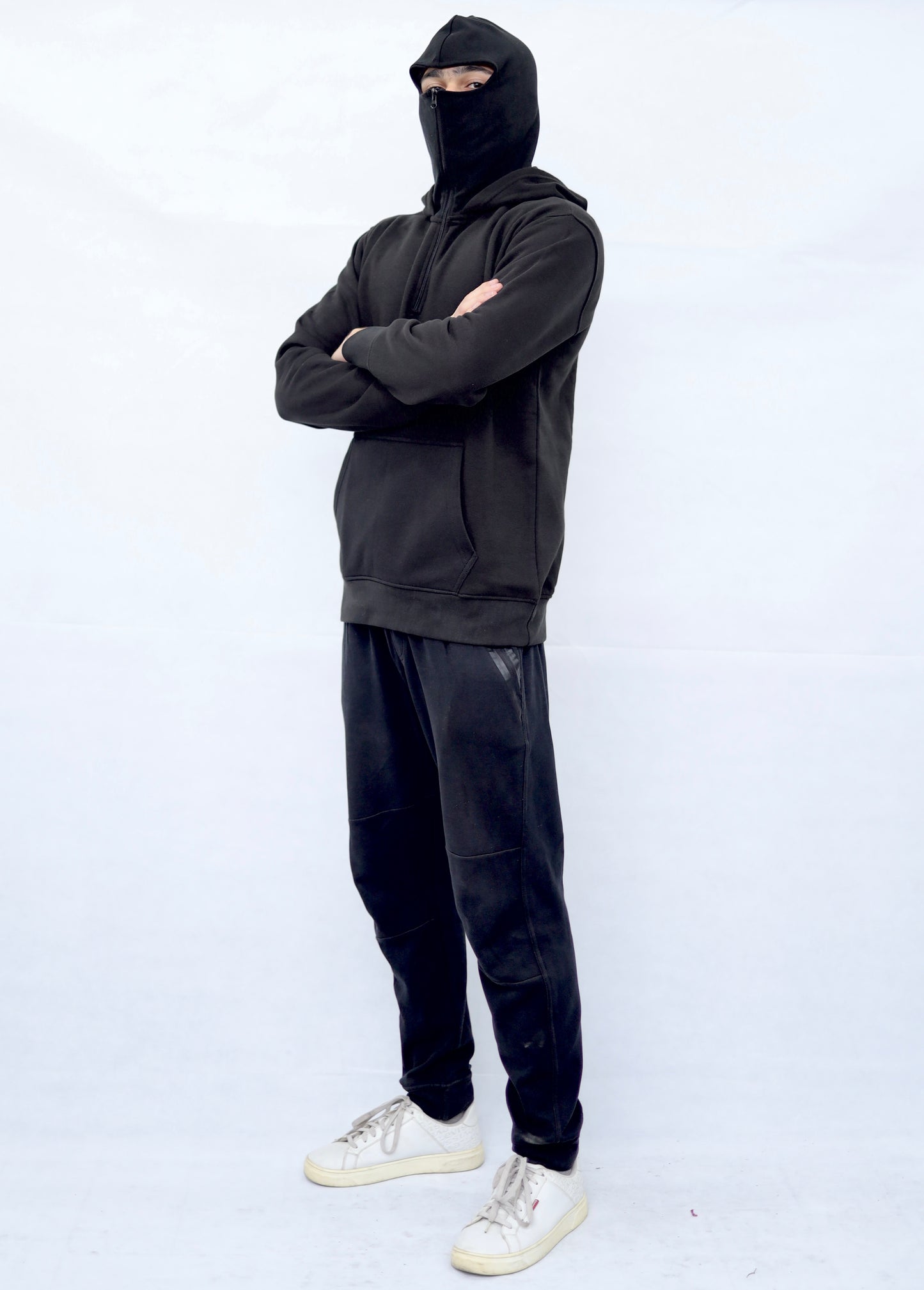 Balaclava Ninja Hoodie Half Zipper Black