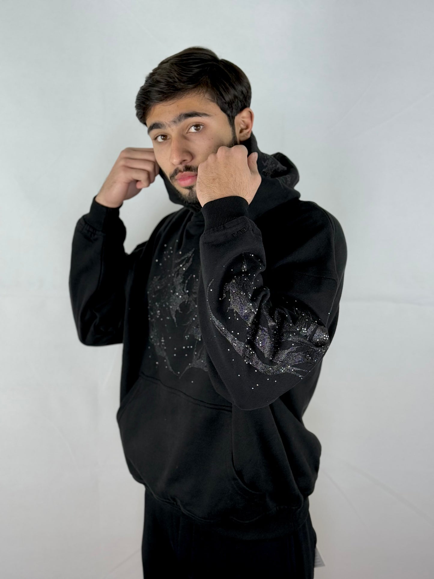 Rhinestone Hoodie Black