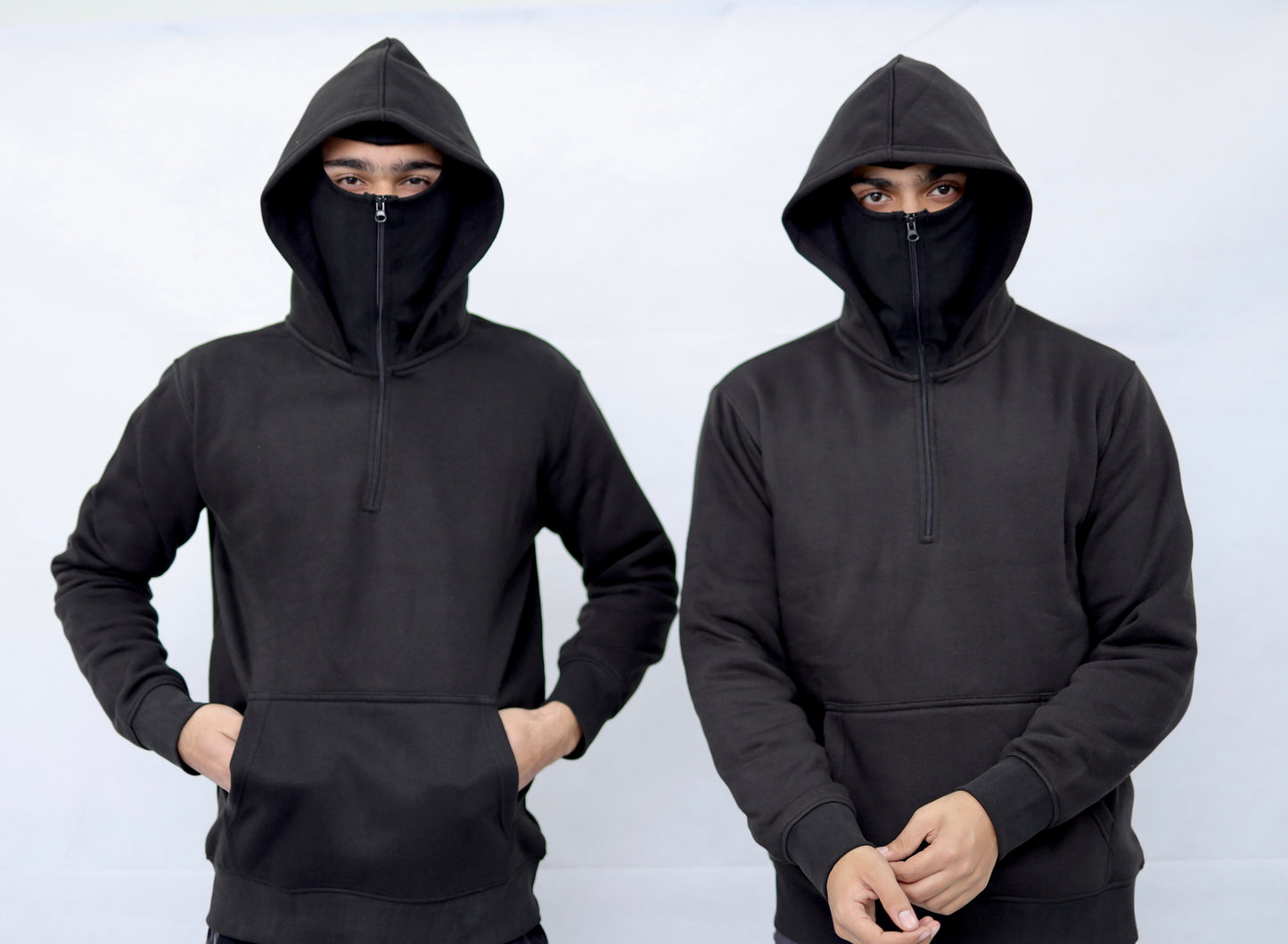 Balaclava Ninja Hoodie Half Zipper Black