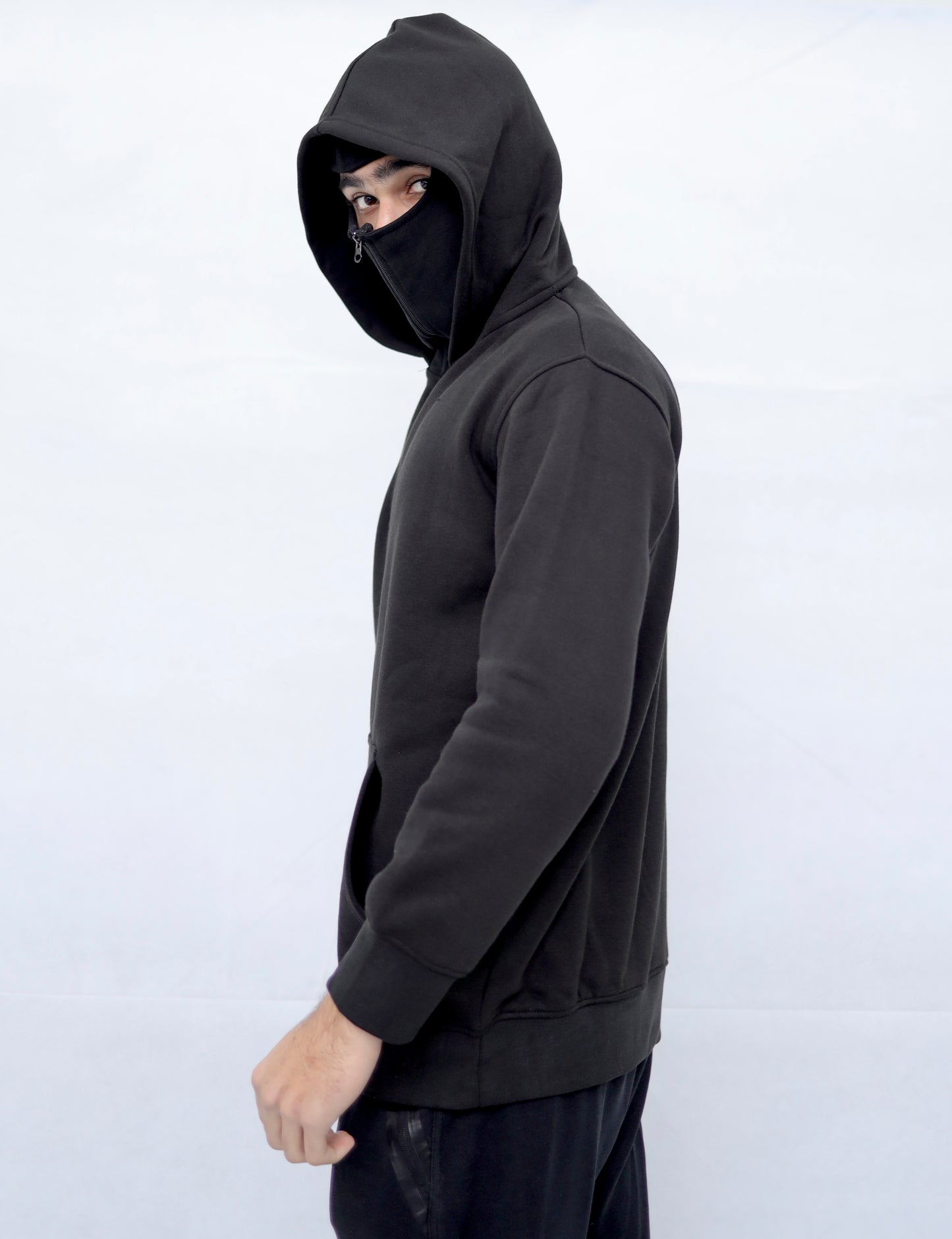 Balaclava Ninja Hoodie Half Zipper Black