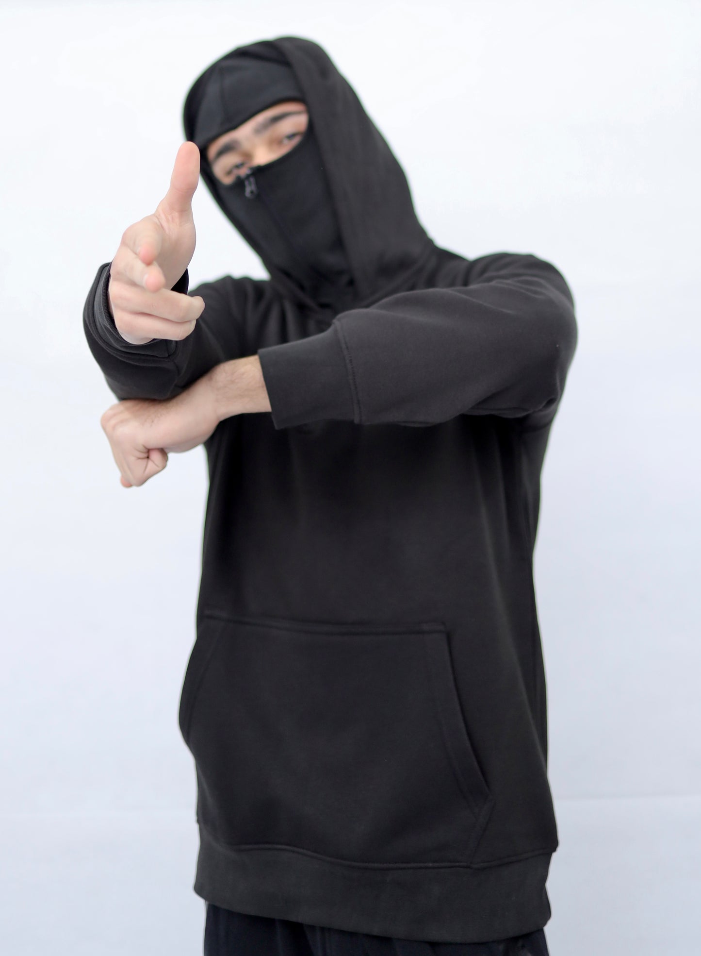 Balaclava Ninja Hoodie Half Zipper Black