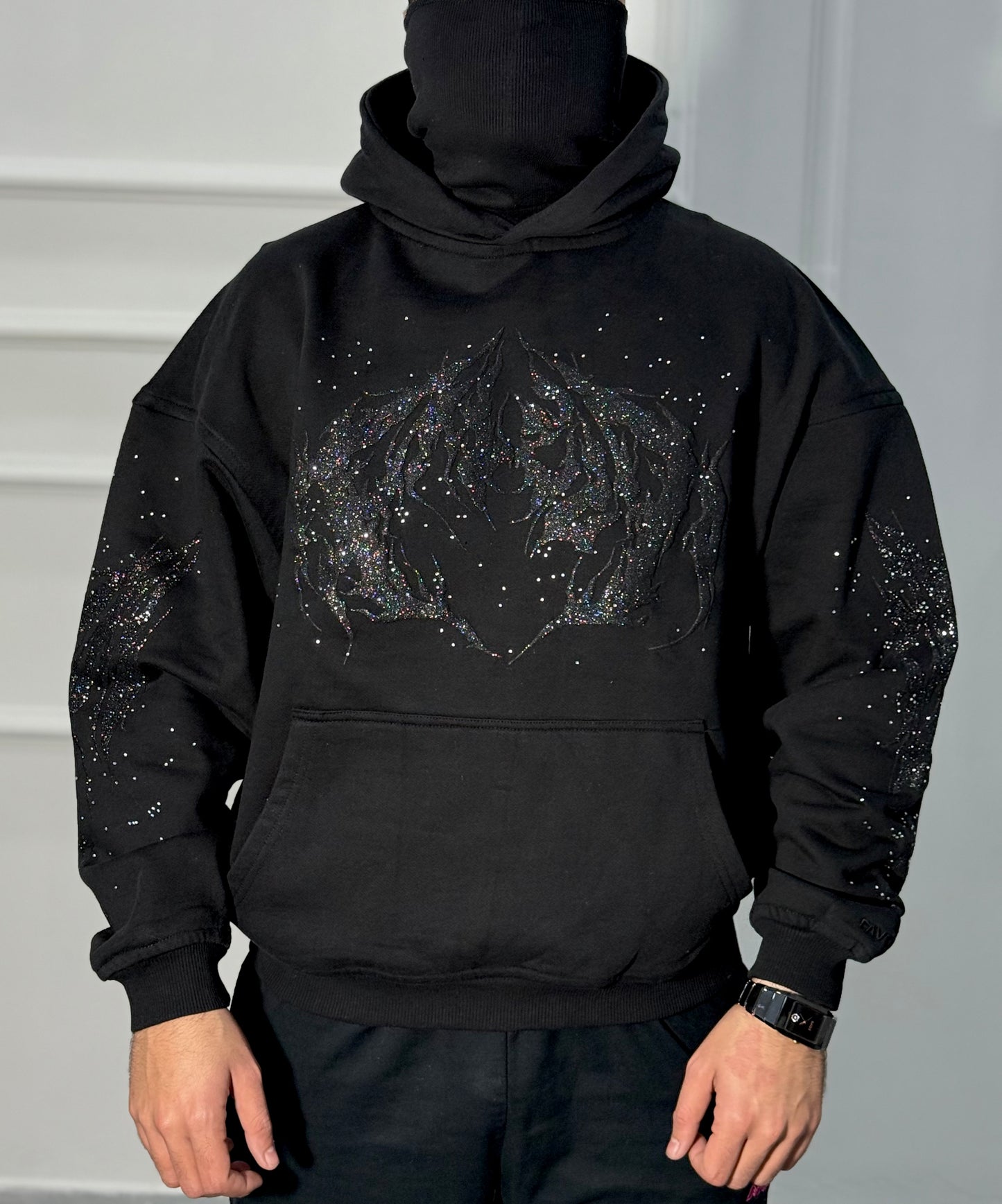 Rhinestone Hoodie Black